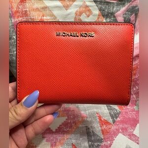 Michael Kors orange wallet with multicolors and detachable card holder